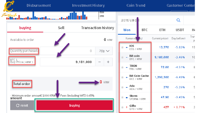نحوه خرید بیت کوین در Upbit