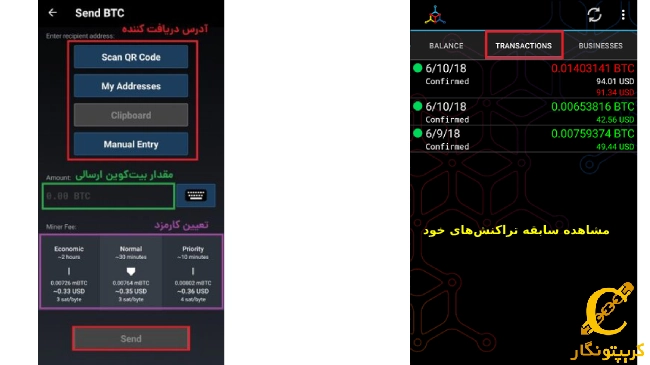 ارز در کیف پول Mycelium