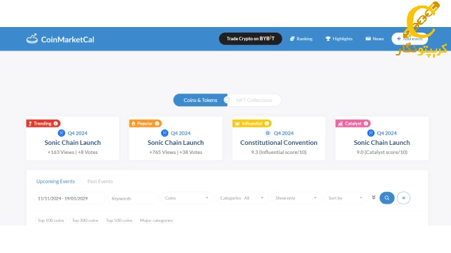 CoinMarketCal، رویدادهای مهم بازار ارزهای دیجیتال