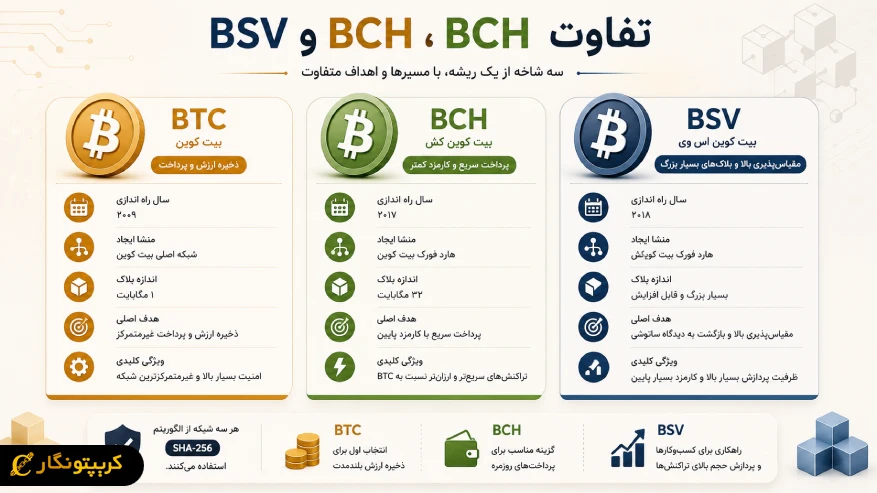 تفاوت BTC ،BCH و BSV
