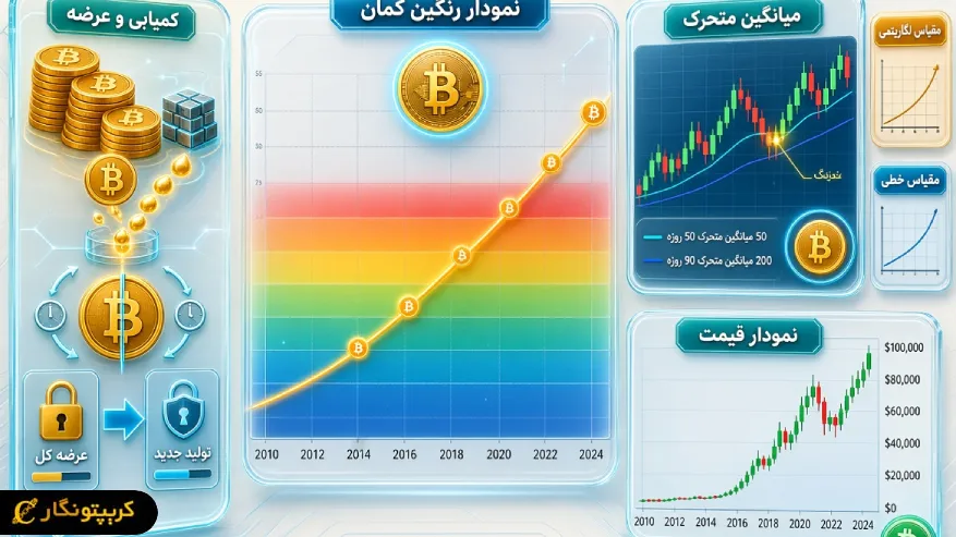 تفاوت نمودار رنگین کمان بیت کوین با مدل ها و ابزارهای مختلف تحلیل قیمت.