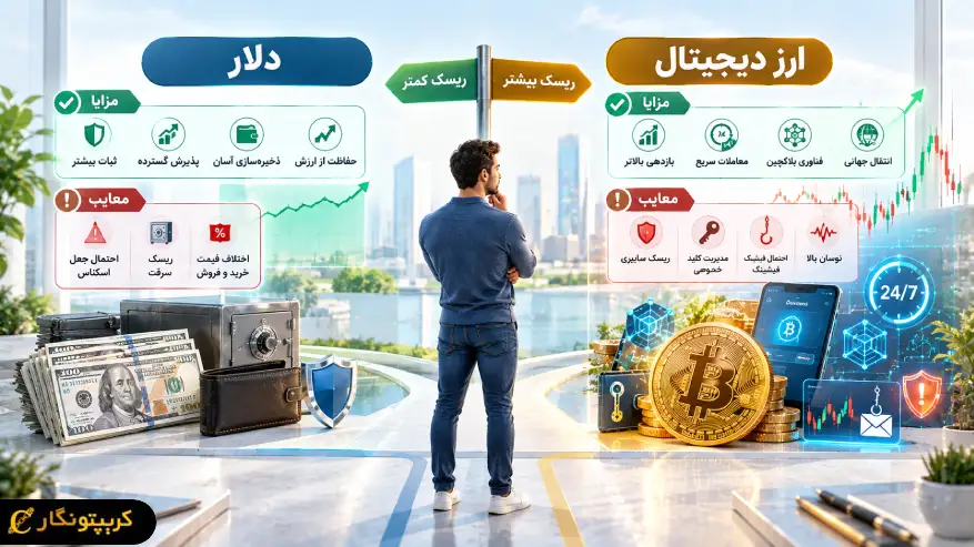 مزایا و معایب خرید دلار یا ارز دیجیتال برای سرمایه گذاری