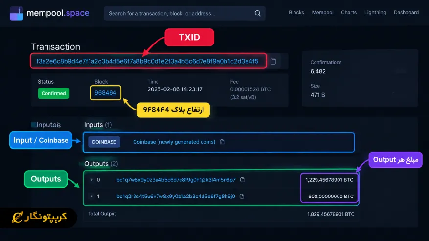 تراکنش کوین بیس بلاک ۹۶۸۴۶۴ و محاسبه پاداش ماینر بیت کوین