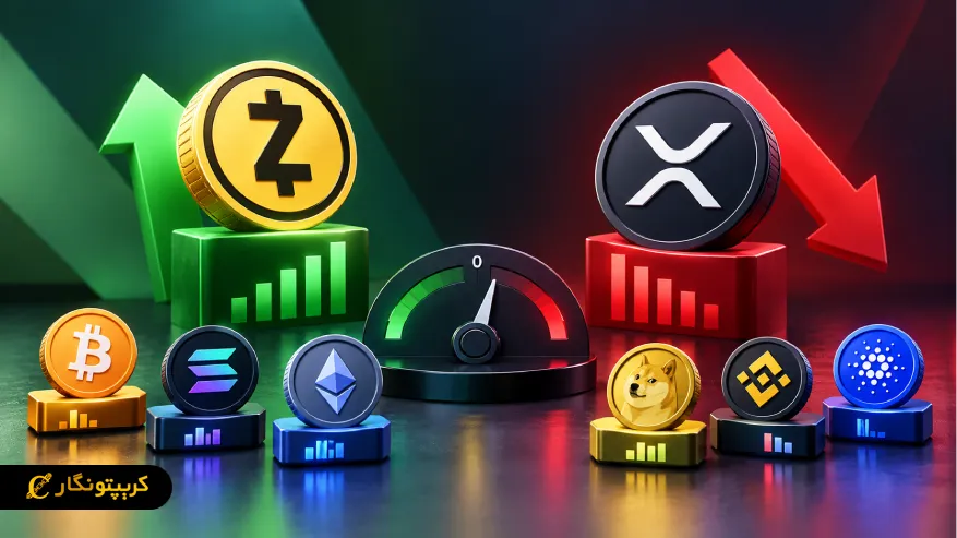 مقایسه بیشترین افزایش و کاهش حجم معاملات ارزهای دیجیتال در هفته دوم و سوم مهر ۱۴۰۵